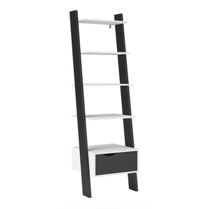 Oslo Leaning Bookcase 1 Drawer in White and Black Matt