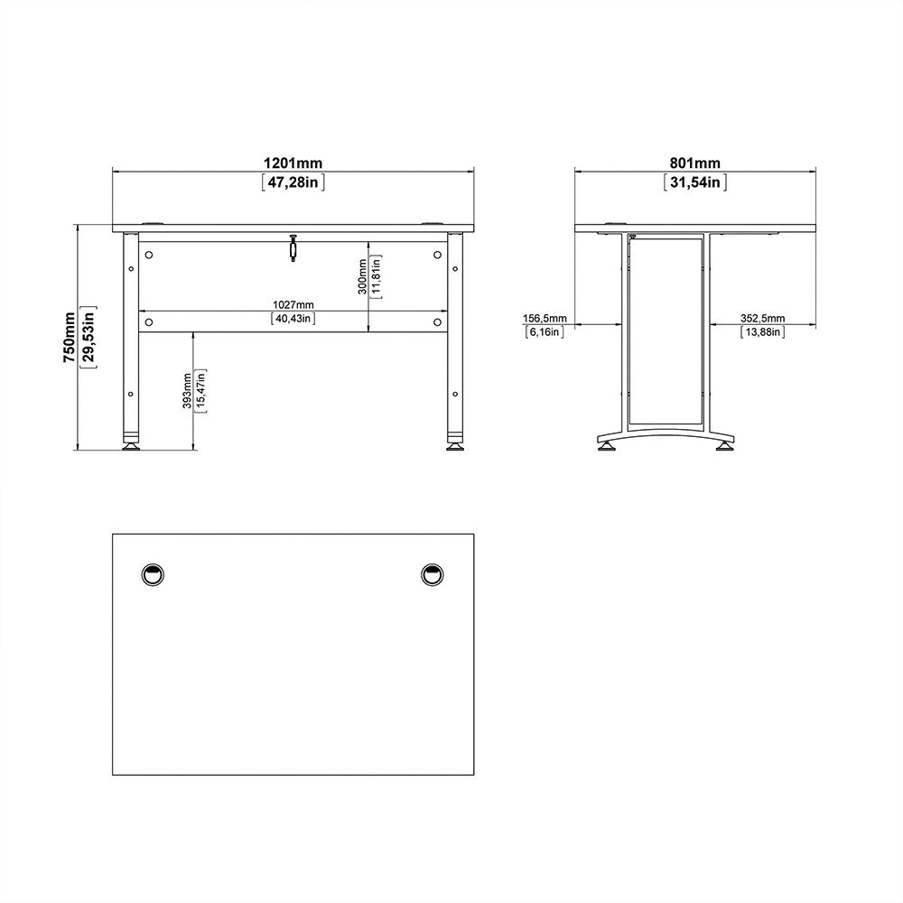 Prima Desk 120 cm in White with Silver grey steel legs