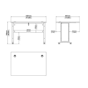 Prima Desk 120 cm in White with Silver grey steel legs