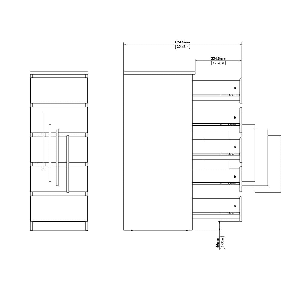 Naia Narrow Chest of 5 Drawers in Black Matt