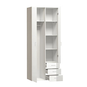*Space Wardrobe - 2 Doors 3 Drawers in Oak with White High Gloss 2000