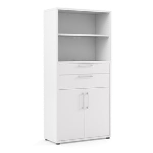 Prima Bookcase 4 Shelves with 2 Drawers and 2 Doors in White