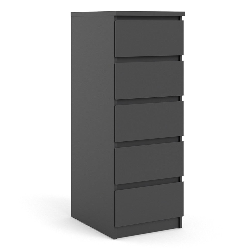 Naia Narrow Chest of 5 Drawers in Black Matt