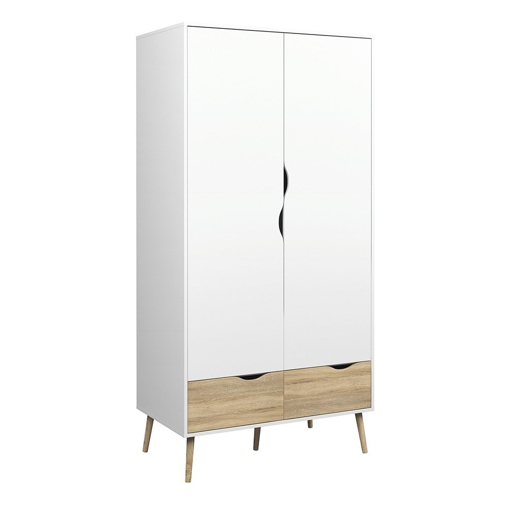 Oslo Wardrobe 2 Doors 2 Drawers in White and Oak FSC Mix 70 % NC-COC-060652