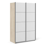 Verona Sliding Wardrobe 120cm in Oak with White Doors with 2 Shelves
