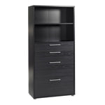 Prima Bookcase 4 Shelves with 2 Drawers + 2 File Drawers in Black woodgrain