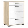 Homeline Chest of 4 Drawers in Oak with White High Gloss