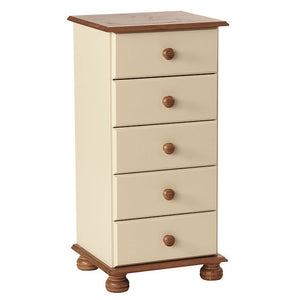 Copenhagen 5 Drawer Narrow Chest in Cream/Pine