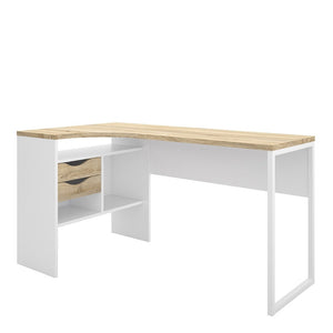 Function Plus Corner Desk 2 Drawers in White and Oak FSC Mix 70 % NC-COC-060652