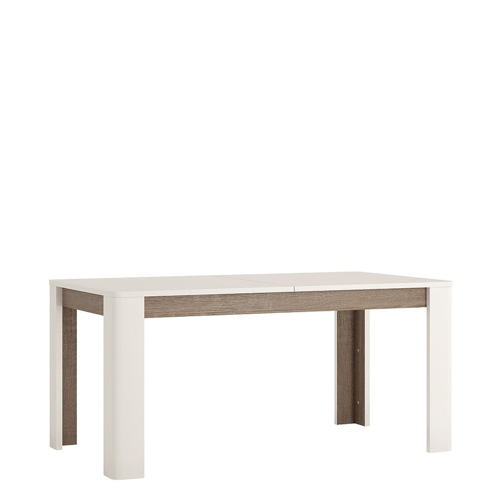 Chelsea Living Extending Dining Table in white with an Truffle Oak Trim