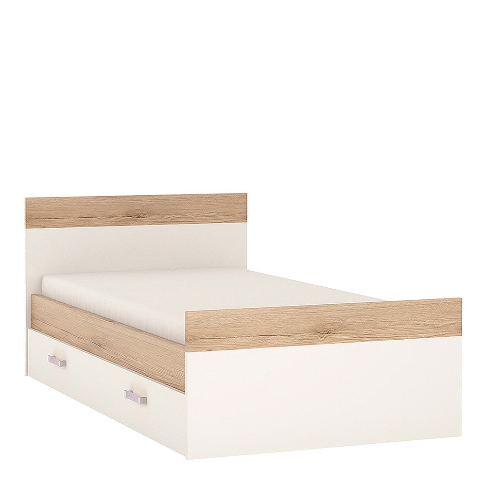 4KIDS Single bed with under drawer with lilac handles