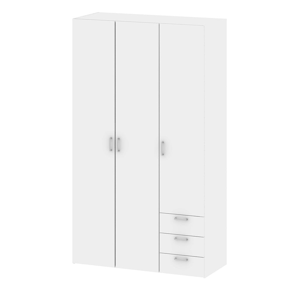 Space Wardrobe - 3 Doors 3 Drawers in White 2000