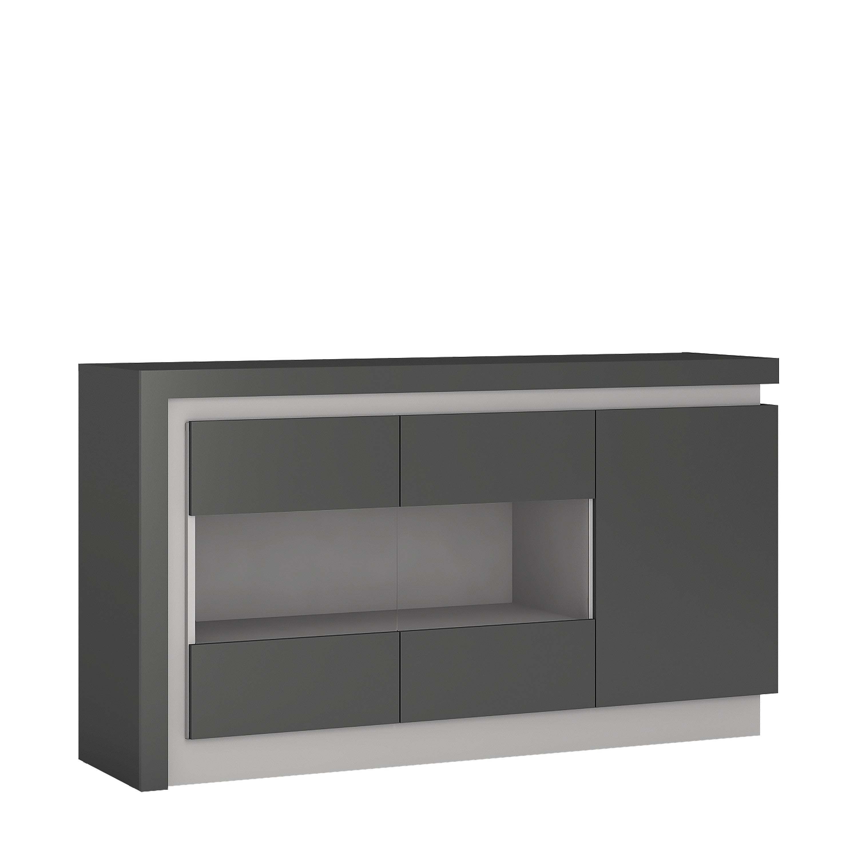 Lyon 3 door glazed sideboard in Platinum/Light Grey Gloss