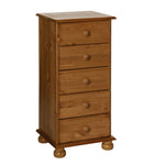 Copenhagen 5 Drawer Narrow Chest in Pine