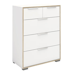 Line Chest of 5 Drawers (2+3) in White and Oak