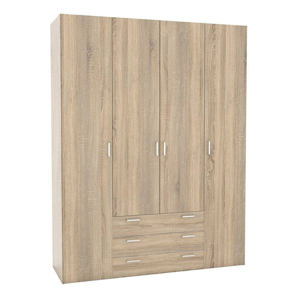 Space Wardrobe - 4 Doors 3 Drawers in Oak 2000