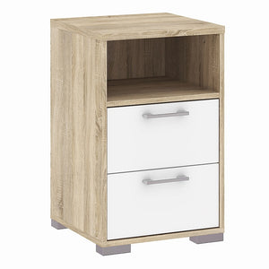 Homeline Bedside 2 Drawers in Oak with White High Gloss