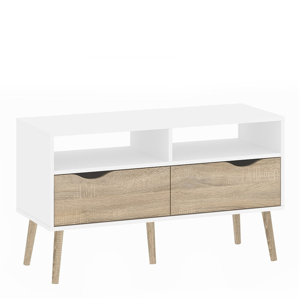 Oslo TV Unit 2 Drawers in White and Oak FSC Mix 70 % NC-COC-060652  Oslo TV Unit 2 Drawers in White and Oak FSC Mix 70 % NC-COC-060652
