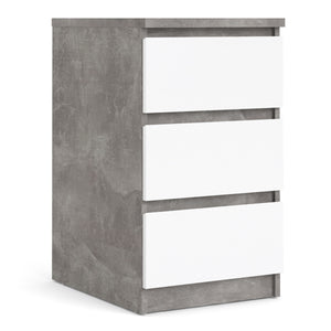 Naia Bedside - 3 Drawers in Concrete and White High Gloss