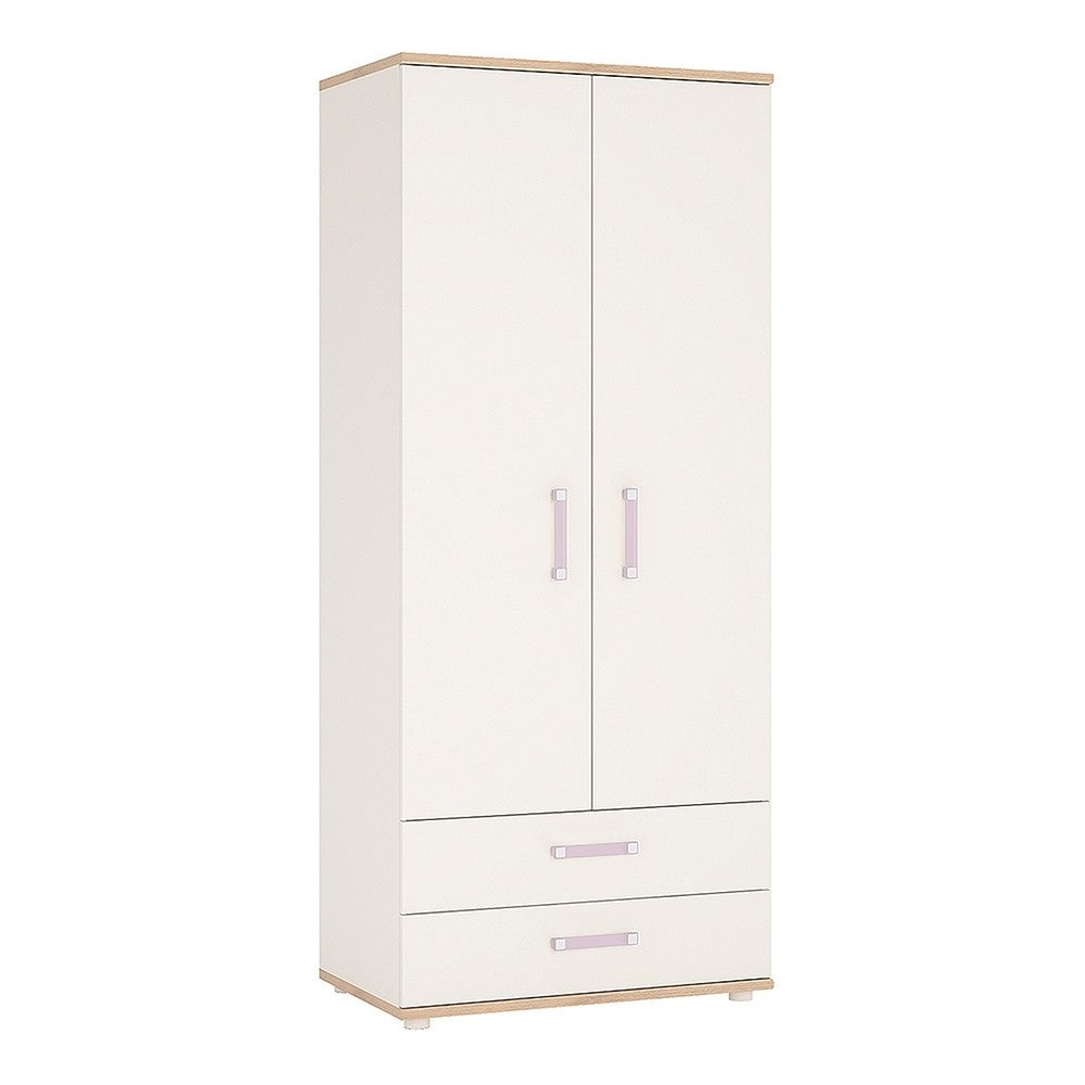 4KIDS 2 door 2 drawer wardrobe with lilac handles