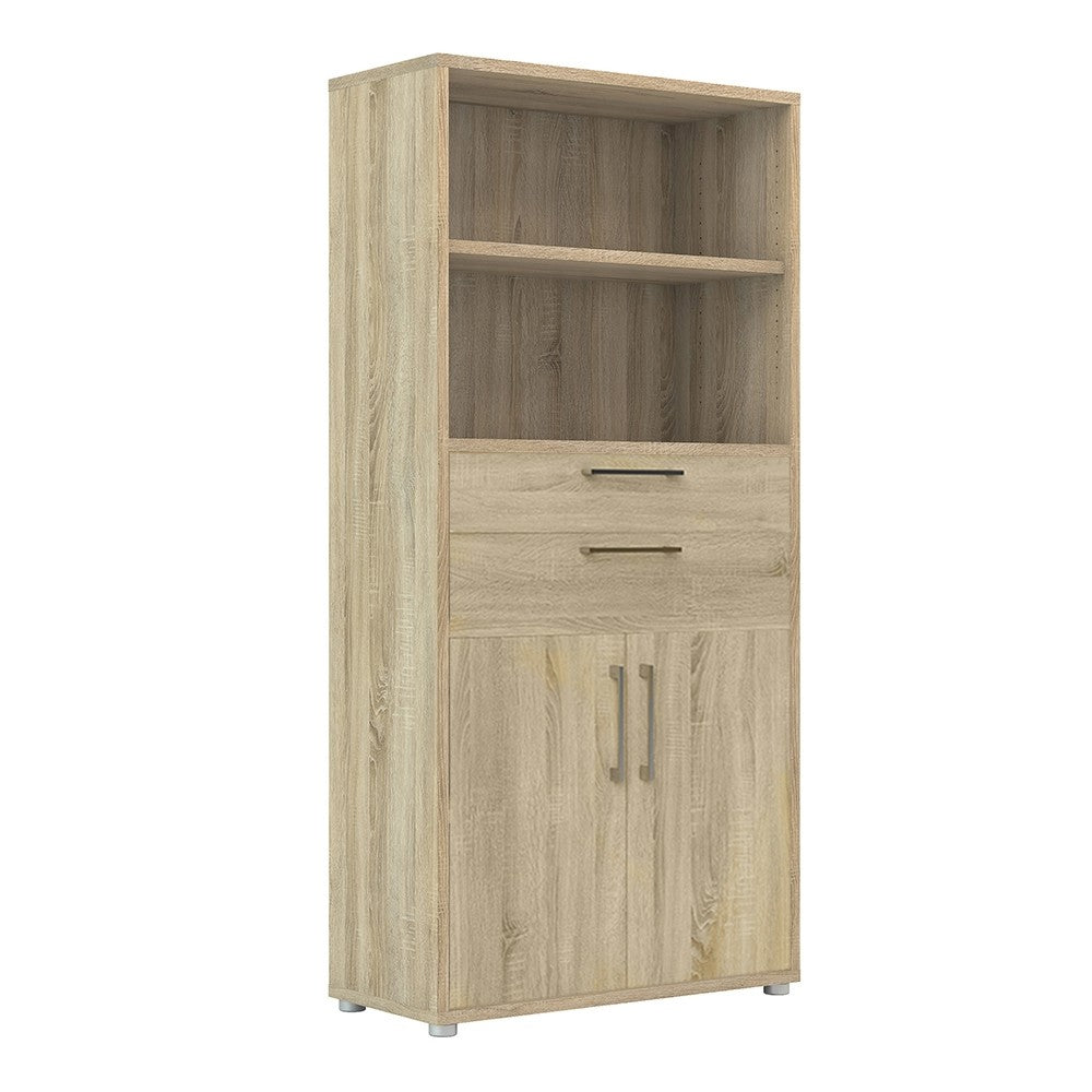 Prima Bookcase 4 Shelves with 2 Drawers and 2 Doors in Oak