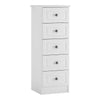 Hampshire 5 drawer narrow chest in white textured MDF and white melamine.