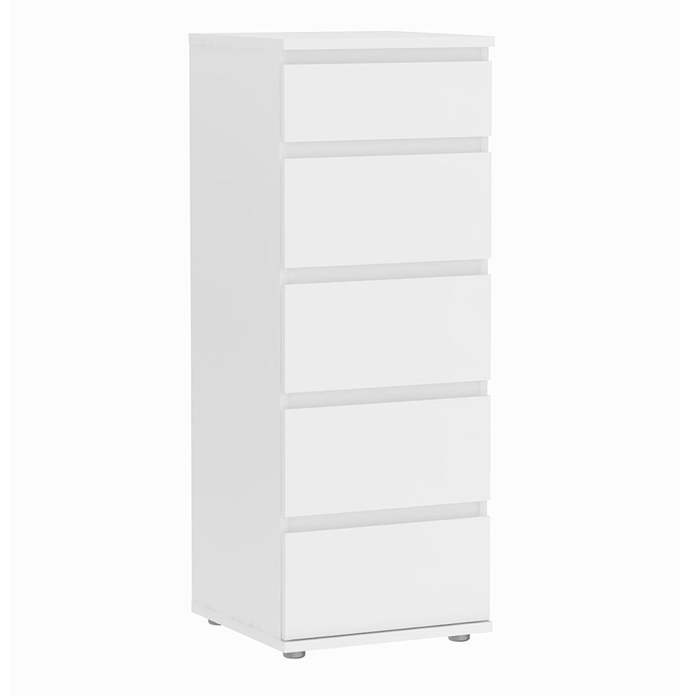 Nova Narrow Chest of 5 Drawers in White