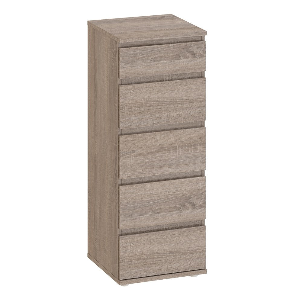 Nova Narrow Chest of 5 Drawers in Truffle Oak