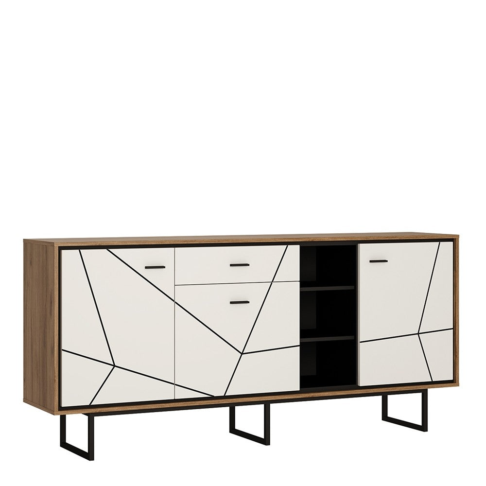 Brolo 3 door 1 drawer wide sideboard With the walnut and dark panel finish  Brolo 3 door 1 drawer wide sideboard With the walnut and dark panel finish