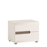 Chelsea Bedroom 2 drawer bedside in white with an Truffle Oak Trim