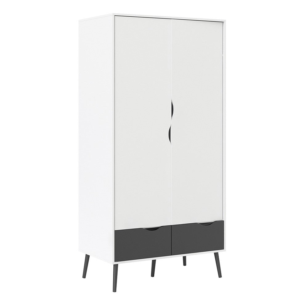 Oslo Wardrobe 2 Doors 2 Drawers in White and Black Matt