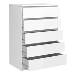 Naia Chest of 5 Drawers in White High Gloss