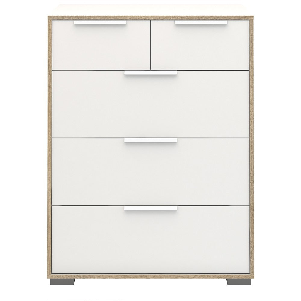 Line Chest of 5 Drawers (2+3) in White and Oak