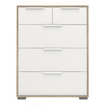 Line Chest of 5 Drawers (2+3) in White and Oak