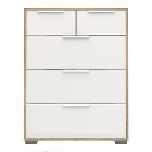 Line Chest of 5 Drawers (2+3) in White and Oak