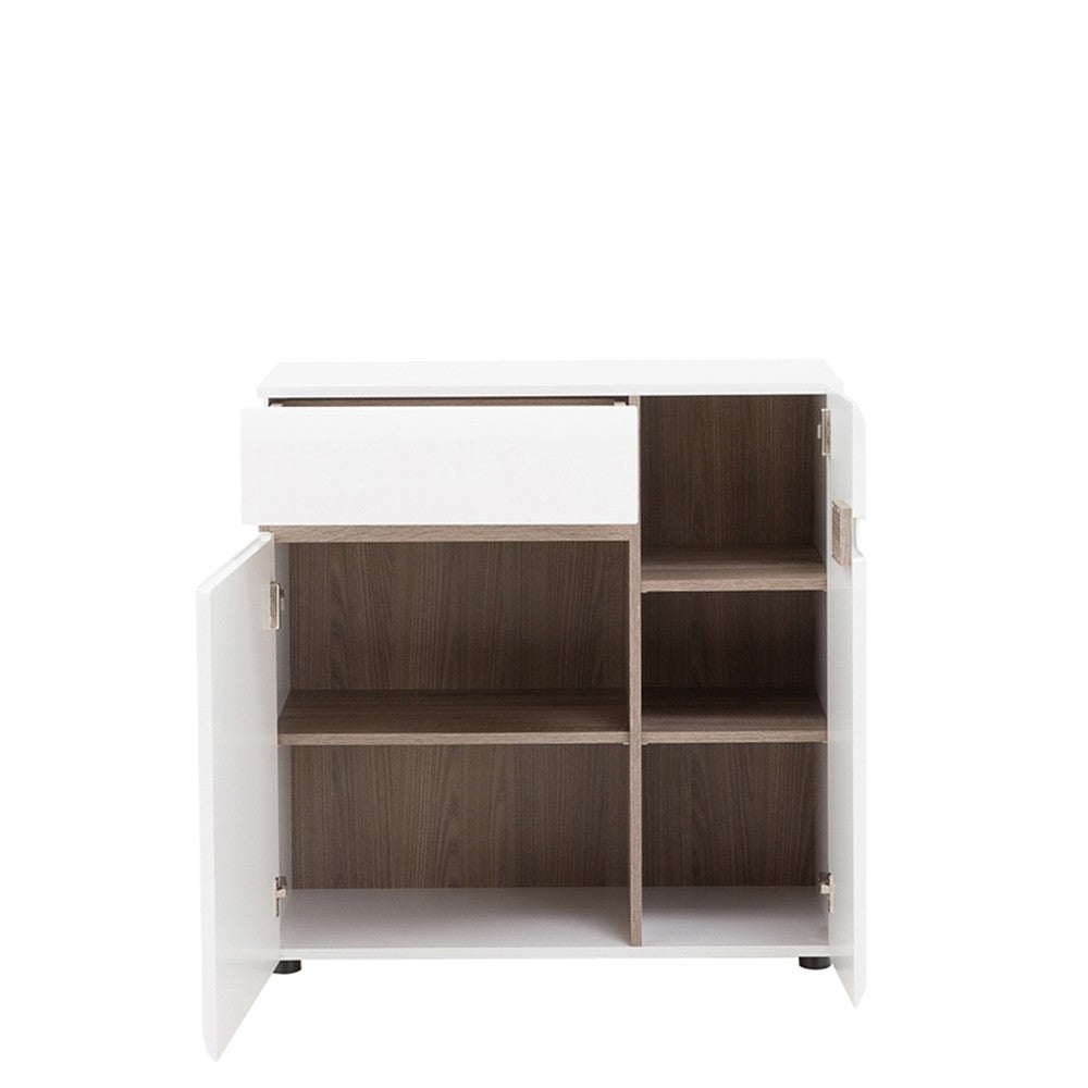 Chelsea Living 1 Drawer 2 Door Sideboard 85 cm Wide in white with an Truffle Oak Trim