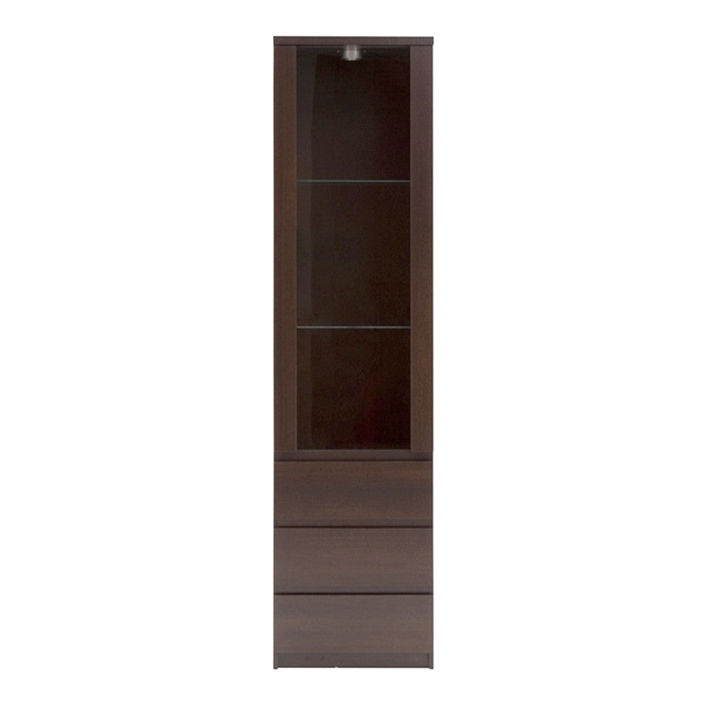 *Pello Tall Narrow 1 Door 3 Drawer Glazed Display Cabinet in Dark Mahogany