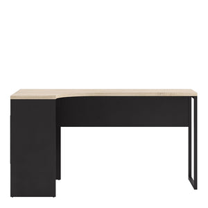 Function Plus Corner Desk 2 Drawers in Black Matt and Oak FSC Mix 70 % NC-COC-060652