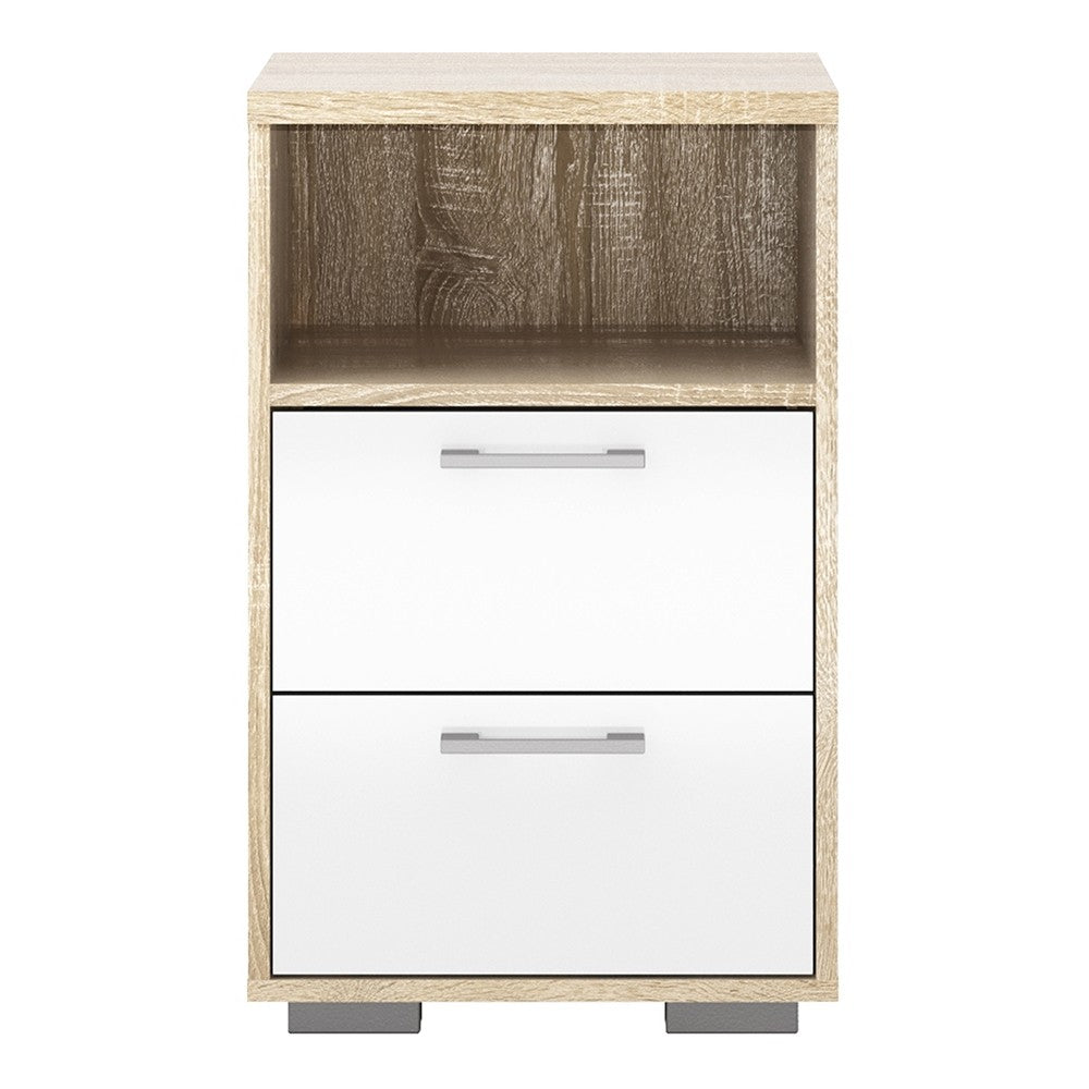 Homeline Bedside 2 Drawers in Oak with White High Gloss