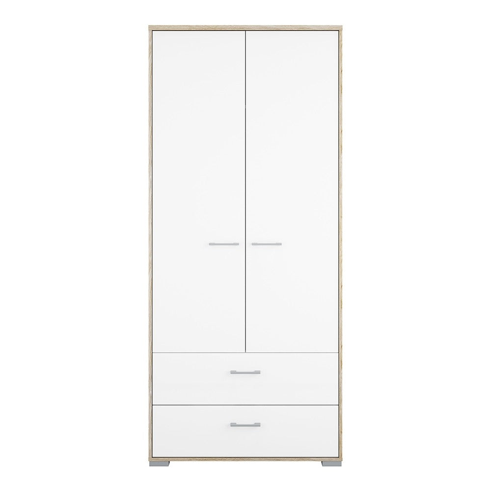 Homeline Wardrobe - 2 Doors 2 Drawers in Oak with White High Gloss