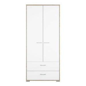 Homeline Wardrobe - 2 Doors 2 Drawers in Oak with White High Gloss