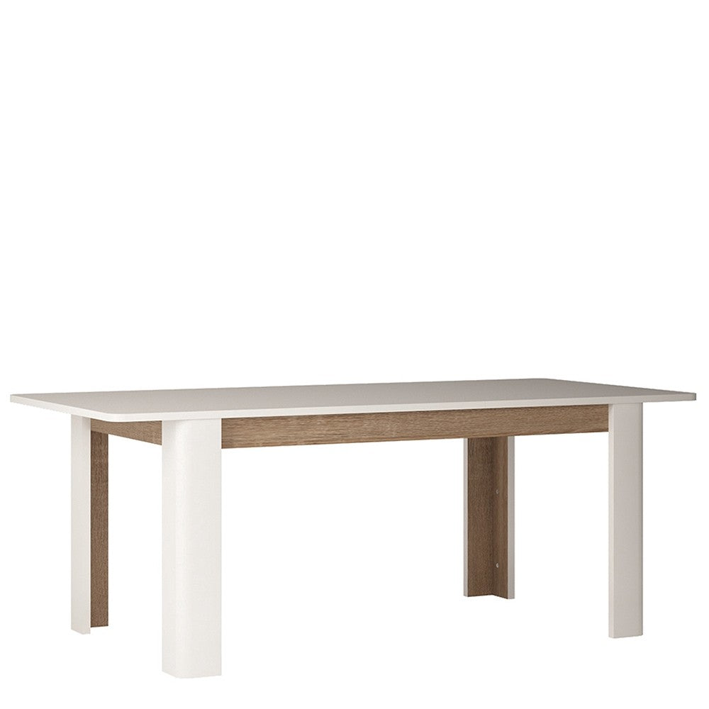 Chelsea Living Extending Dining Table in white with an Truffle Oak Trim