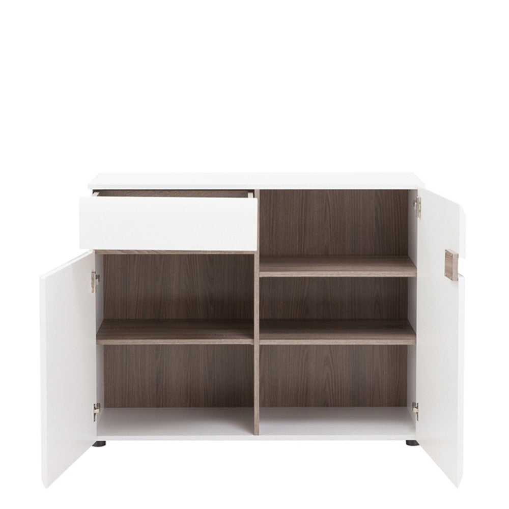 Chelsea Living 1 drawer 2 door sideboard in white with an Truffle Oak Trim