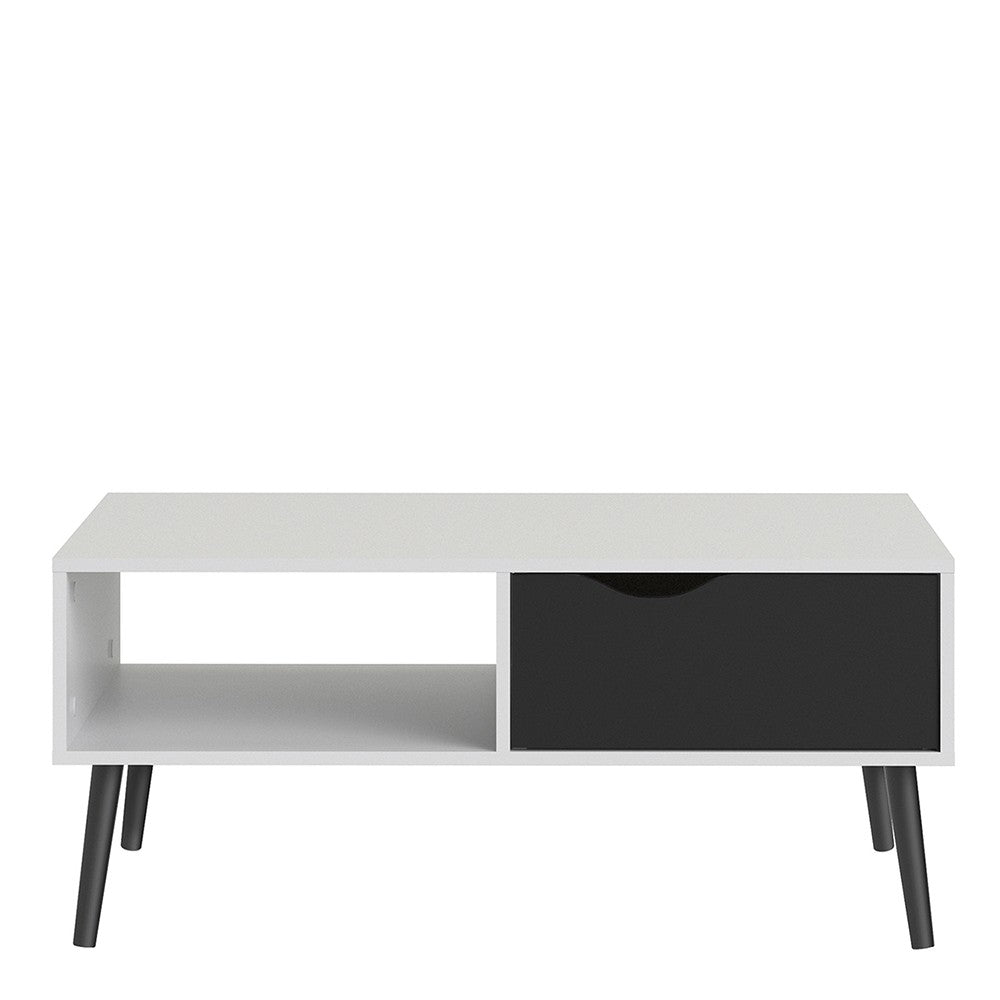 Oslo Coffee Table 1 Drawer 1 Shelf in White and Black Matt FSC Mix 70 % NC-COC-060652