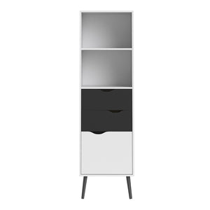 Oslo Bookcase 2 Drawers 1 Door in White and Black Matt