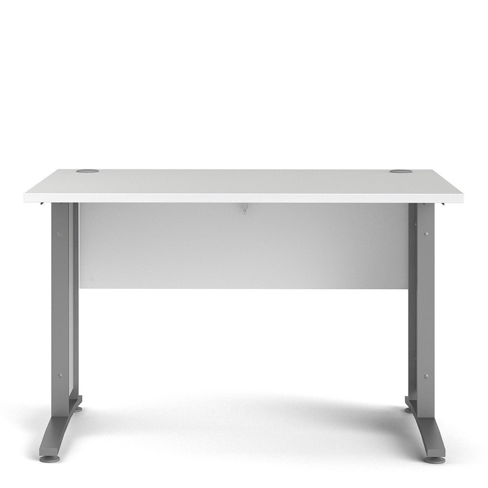 Prima Desk 120 cm in White with Silver grey steel legs