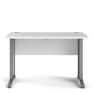 Prima Desk 120 cm in White with Silver grey steel legs