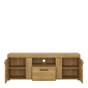 Cortina 2 door 1 drawer tall TV cabinet in Grandson Oak