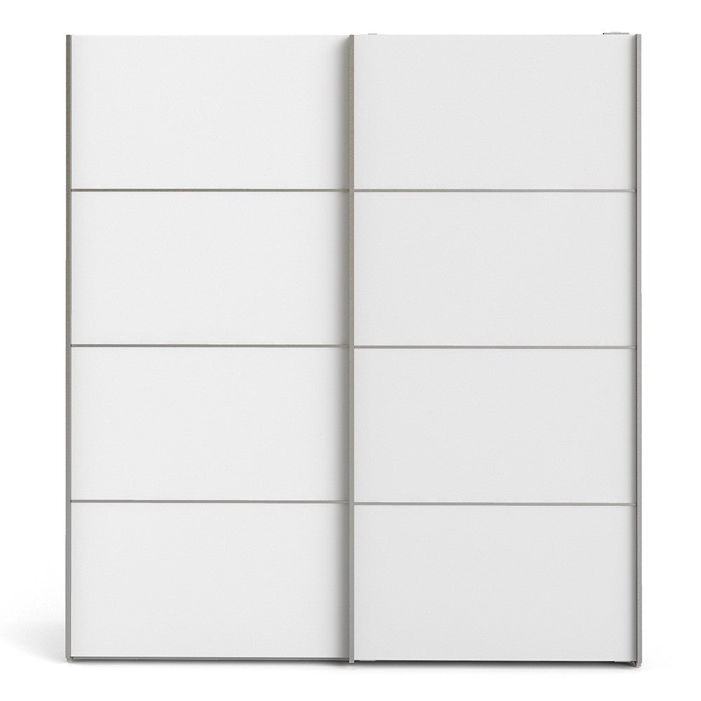 *Verona Sliding Wardrobe 180cm in Truffle Oak with White Doors with 5 Shelves