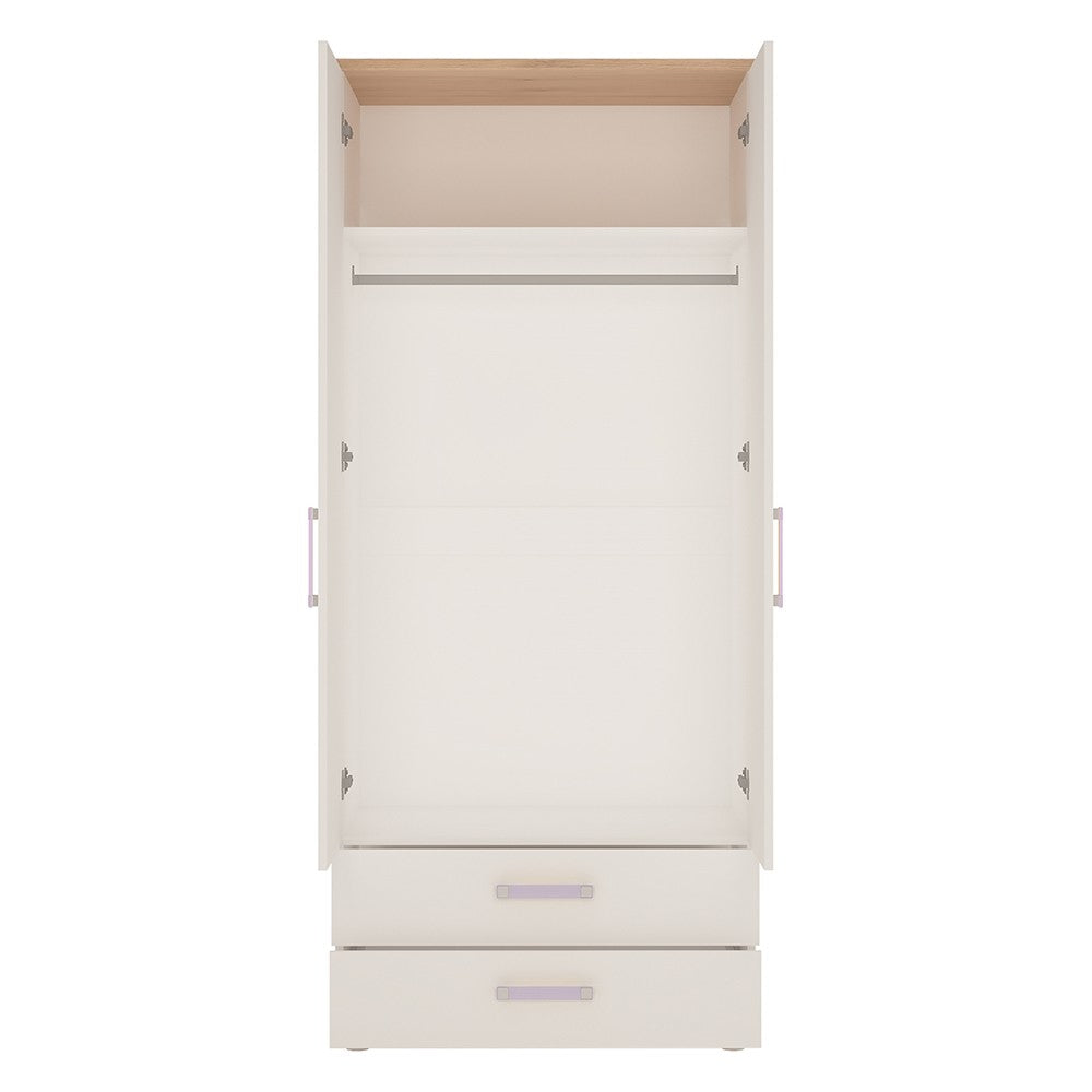 4KIDS 2 door 2 drawer wardrobe with lilac handles